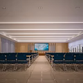 Modern Conference Room Interior Design With Blue Seats Large Screen And Ceiling Lighting