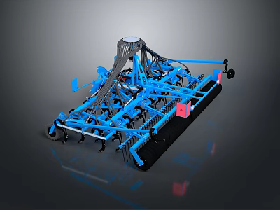 Blue Agricultural Tillage Machinery With Metal Frame And Tine Structure For Farmland 3d model