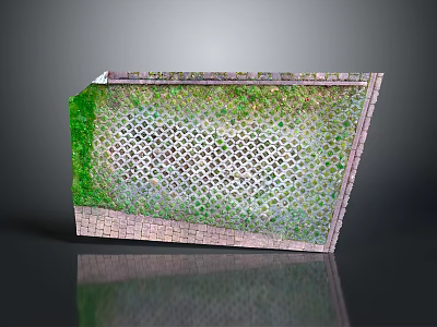 Green Plants Covering Mesh Wall Structure With Brick Base And Lush Foliage 3d model