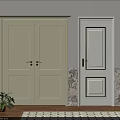 Hinged Doors Double Single Panel Cream White Design Marble Wall Green Plant Carpet
