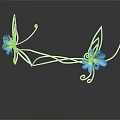 Elegant Silver Tiara With Blue Floral Accents And Delicate Wire Frame