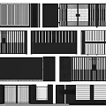 Modern Entrance Gates Featuring Metal Slat Frames And Double Panel Designs 3d model