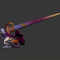 Colorful Armored Game Character With Giant Brush Weapon And Small Companion Robot