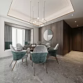 Modern Living and Dining Area With Sofa Armchair Coffee Table Chandelier And Decorative Painting