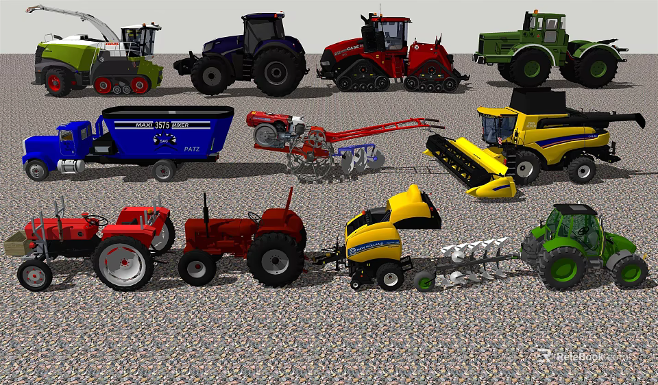 Diverse Agricultural Utility Vehicles Collection Featuring Tractors Harvesters Plows and Trailers 3d model 