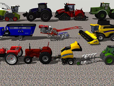Diverse Agricultural Utility Vehicles Collection Featuring Tractors Harvesters Plows and Trailers 3d model