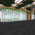 Shopping Mall Lobby Interior With Green Structure Large Glass Windows And Black Flooring