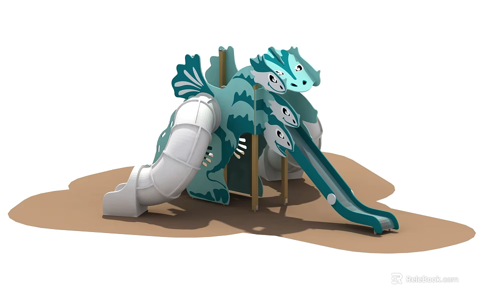 Colorful Children's Playground Structure With Slide And Animal Shaped Elements 3d model 