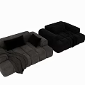 Modern Gray Plush Sofa Design With Checkered Pillows And Cozy Blanket 3d model