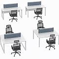 Modern Office Workstations With Multiple White Desks Ergonomic Chairs And Partition Panels 3d model