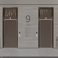 Modern Elevator Lobby Design With Two Doors Number 9 Signage And Trash Cans 3d model