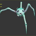 White Mechanical Spider Robot Design With Purple Accents And Blue Glowing Eyes