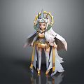 Fantasy Female Character Featuring Mythical Creature Wings And Horned Headdress In Golden White Attire