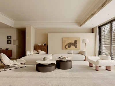 Luxury Modern Living Room With Beige Sofa Accent Chair Coffee Tables And Floor Lamp 3d model