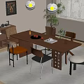 Modern Wooden Dining Table And Chairs Set With Pendant Lights Decorative Plants