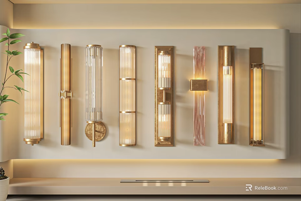 Elegant Modern Wall Lamps With Gold Metal Frames And Glass Shades In Diverse Designs 3d model 