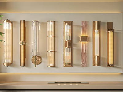 Elegant Modern Wall Lamps With Gold Metal Frames And Glass Shades In Diverse Designs 3d model