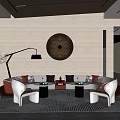 Modern Living Room Interior With L Shaped Sofa Circular Wall Art And Floor Lamp
