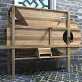 Traditional Wooden Agricultural Equipment with Inclined Feeding Hopper and Circular Component for Grain Sorting