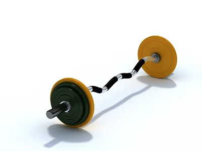Fitness Sports Equipment Barbell With Yellow And Green Weight Plates And Black Bar 3d model