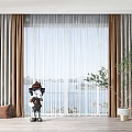 Gray Thick Curtains With White Sheer And Green Plant Near Window With Sea View