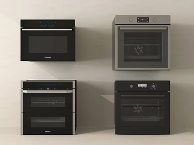 Modern Stylish Kitchen Appliances Featuring Four Different Oven Designs And Colors 3d model