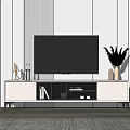 Modern White TV Stand With Open Storage TV Decorative Vase And Sculpture