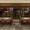Modern Restaurant Interior With Wooden Bar Counter Open Layout And Large Windows