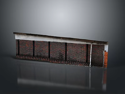 Weathered Brick Wall Structure With White Top And Red Bricks On Reflective Surface 3d model