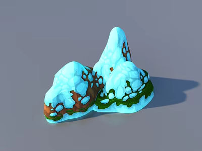 Garden Ornaments Miniature Rock Formations With Blue Textured Surface Brown Accents And Green Mossy Base 3d model