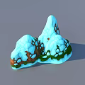 Garden Ornaments Miniature Rock Formations With Blue Textured Surface Brown Accents And Green Mossy Base