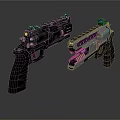 Two Tactical Pistols With Camo And Metallic Finish Exposed Magazine Details
