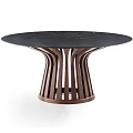 Stylish Wooden Coffee Table With Round Top And Curved Slats Base Design