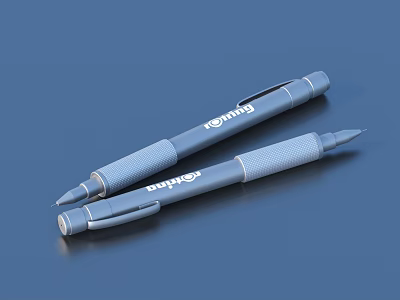 Two Blue Rotring Pens With Brand Logo And Textured Grip Design On Blue Background 3d model