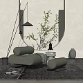 Modern Single Sofa With Side Table Green Plant And Hanging Lamp Decor 3d model