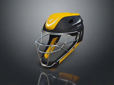 Weapon Helmet Featuring Black Yellow Design And Protective Face Mask For Tactical Operations 3d model