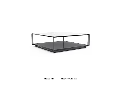 Modern Glass Coffee Table with Black Metal Frame and Lower Shelf for Living Room 3d model