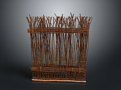 Scenic Landscape With Handwoven Branch Fence And Natural Background Elements 3d model