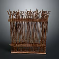 Scenic Landscape With Handwoven Branch Fence And Natural Background Elements