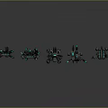 Sci Fi Game Movie Characters Mechanical Designs With Green Glowing Elements And Various Shapes