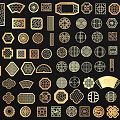 Golden Traditional Geometric Decorative Elements with Intricate Patterns and Classic Design 3d model