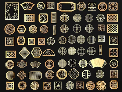 Golden Traditional Geometric Decorative Elements with Intricate Patterns and Classic Design 3d model