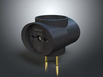 Black Computer Power Plug With CAB3525 BI-02 Label And Three Gold Pins 3d model