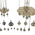 Elegant Golden And Black Chandeliers With Intricate Layered Hanging Design Details