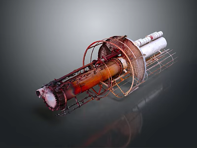 Rusted Industrial Metal Pipe Assembly With Protective Cage Frame And Components 3d model