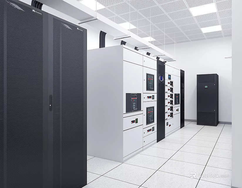Modern Industrial Equipment Control Panels And Server Racks In Technical Facility 3d model 