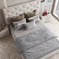 Modern Double Bed With Upholstered Headboard Multiple Pillows And Bedside Tables 3d model