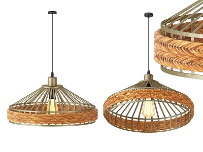 Rustic Woven Pendant Lights With Metal Frame And Warm Glow Design 3d model