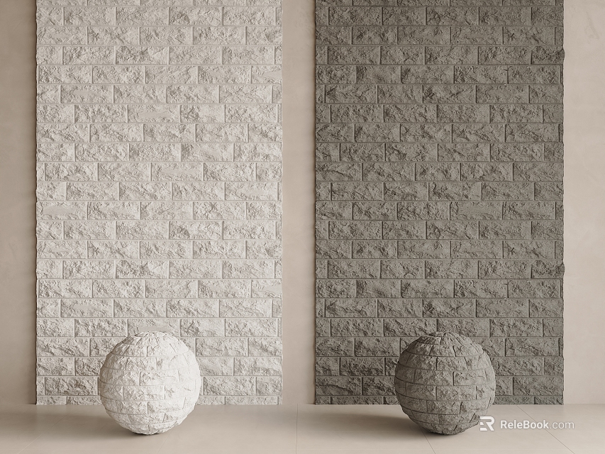 Light And Dark Gray Stone Wall Background With Spherical Decorations For Indoor Space 3d model 