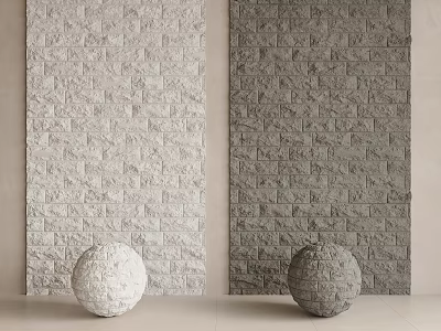 Light And Dark Gray Stone Wall Background With Spherical Decorations For Indoor Space 3d model